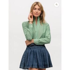 Sarah Alexandra Green Solid Signature: Lime & Salt Please Button Down Top Size 6